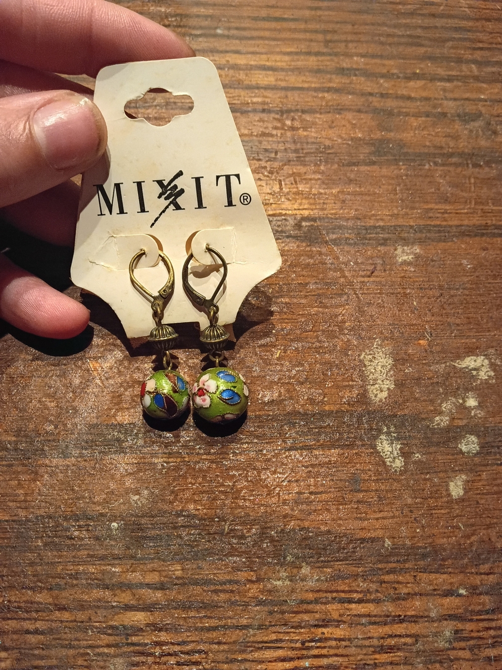 Mixit Vintage Green Cloisonné Floral Drop Earrings